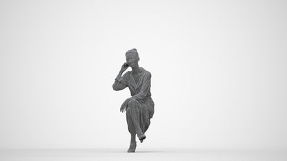 realistic 3D woman casual sitting, scanned archviz people for Blender and 3ds Max, wireframe back view