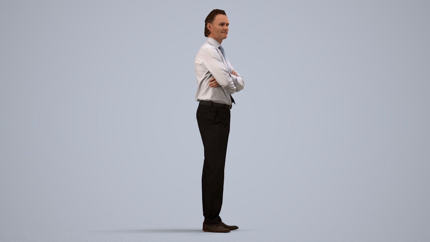 realistic 3D people man business, render-ready for V-Ray and Corona, FBX OBJ, side view render