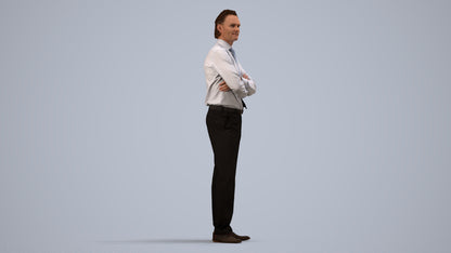 realistic 3D people man business, render-ready for V-Ray and Corona, FBX OBJ, side view render