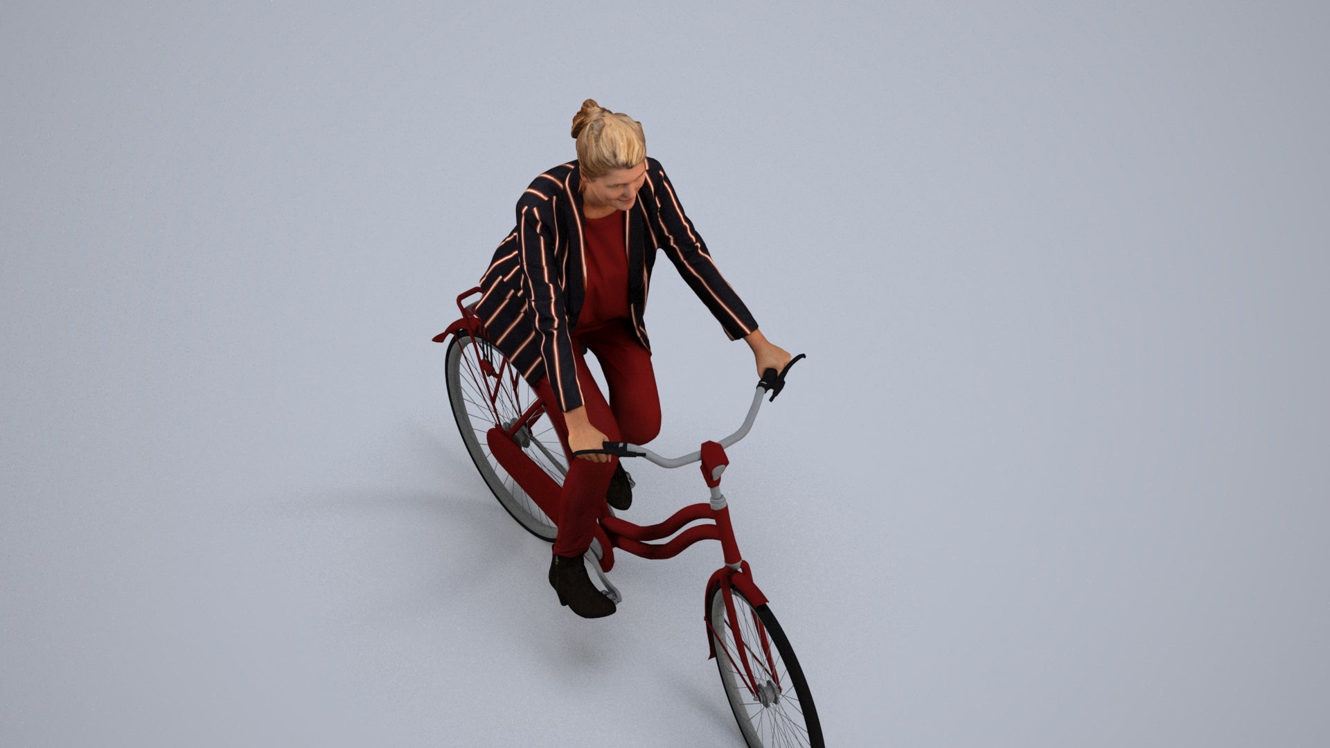 3D people model woman business cycling, scanned human for 3ds Max rendering, back view render