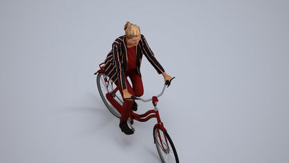 3D people model woman business cycling, scanned human for 3ds Max rendering, back view render