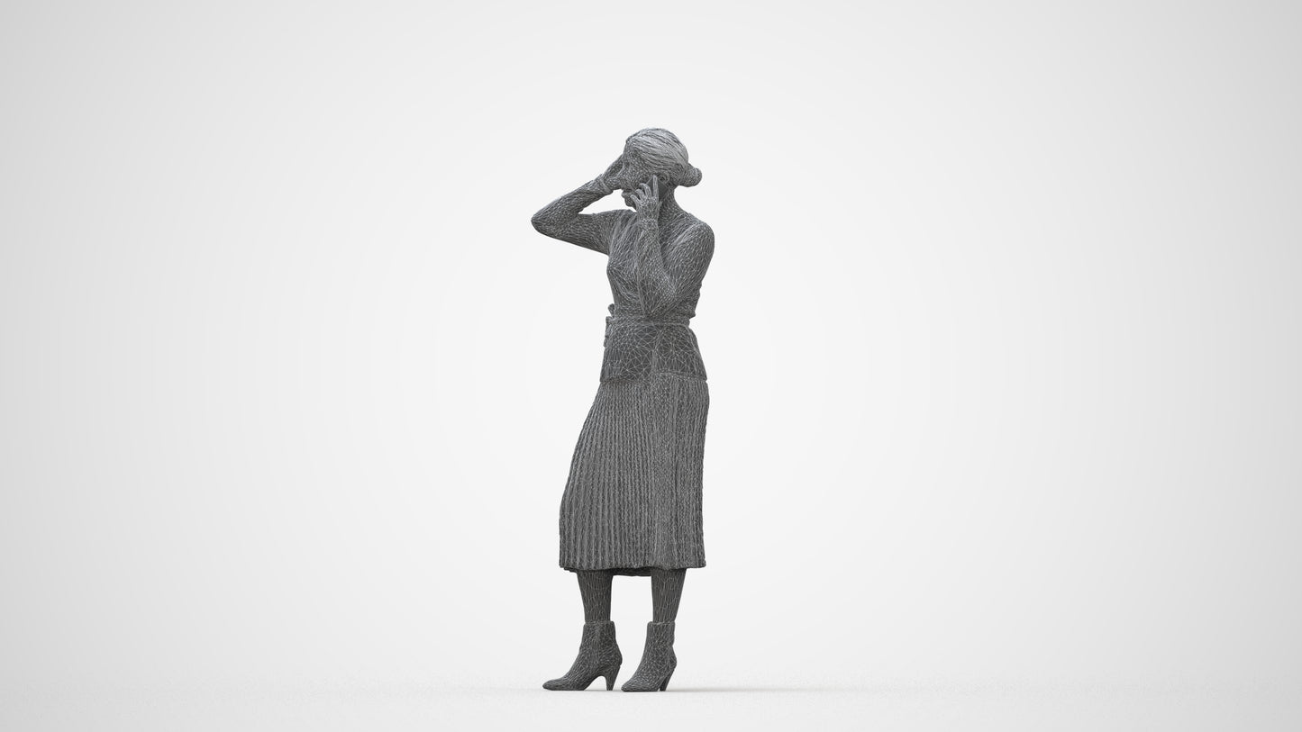 3D people model woman casual standing, scanned human for 3ds Max rendering, wireframe back view