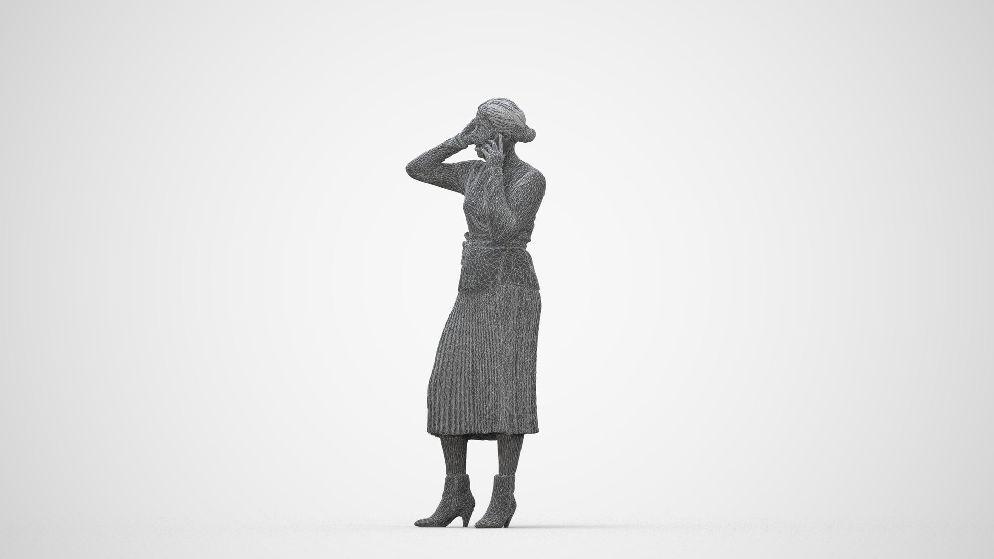 3D people model woman casual standing, scanned human for 3ds Max rendering, wireframe back view
