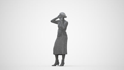 3D people model woman casual standing, scanned human for 3ds Max rendering, wireframe back view