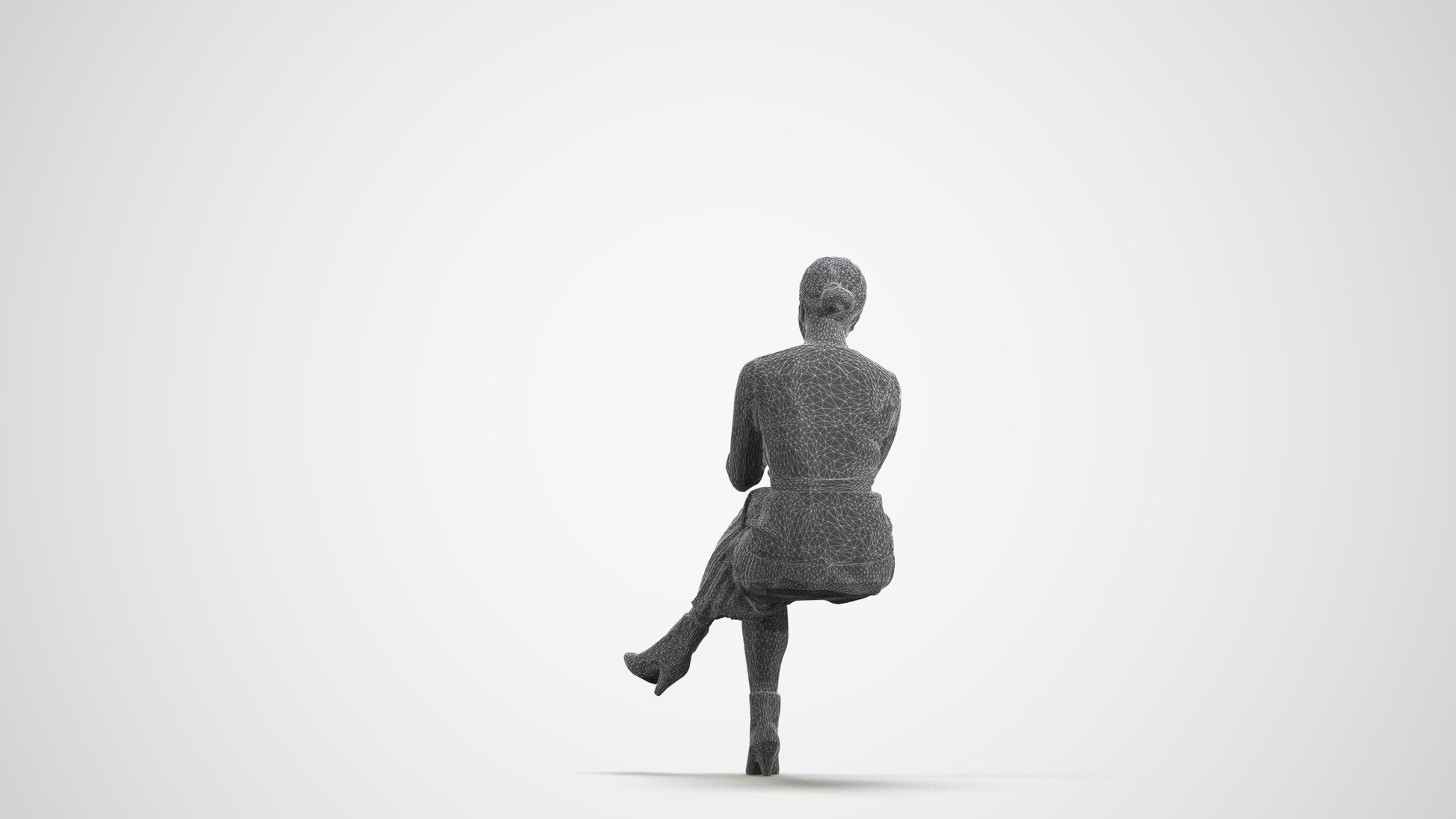 scanned 3D woman casual sitting, photogrammetry people for Enscape and V-Ray, wireframe front view