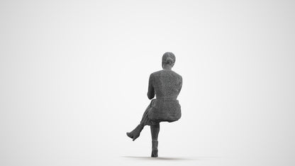 scanned 3D woman casual sitting, photogrammetry people for Enscape and V-Ray, wireframe front view