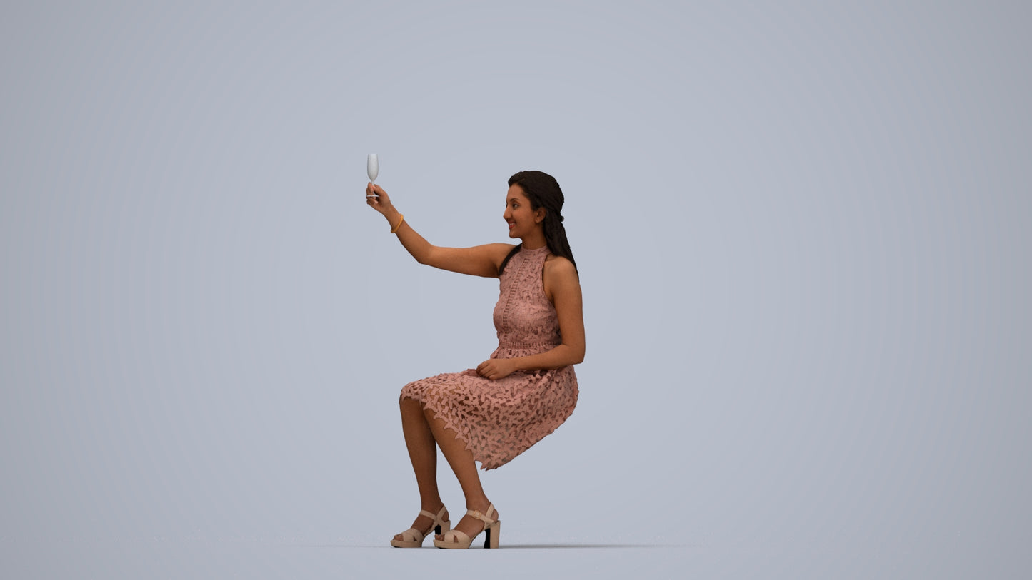 realistic 3D woman formal sitting, scanned archviz people for Blender and 3ds Max, top-down view render