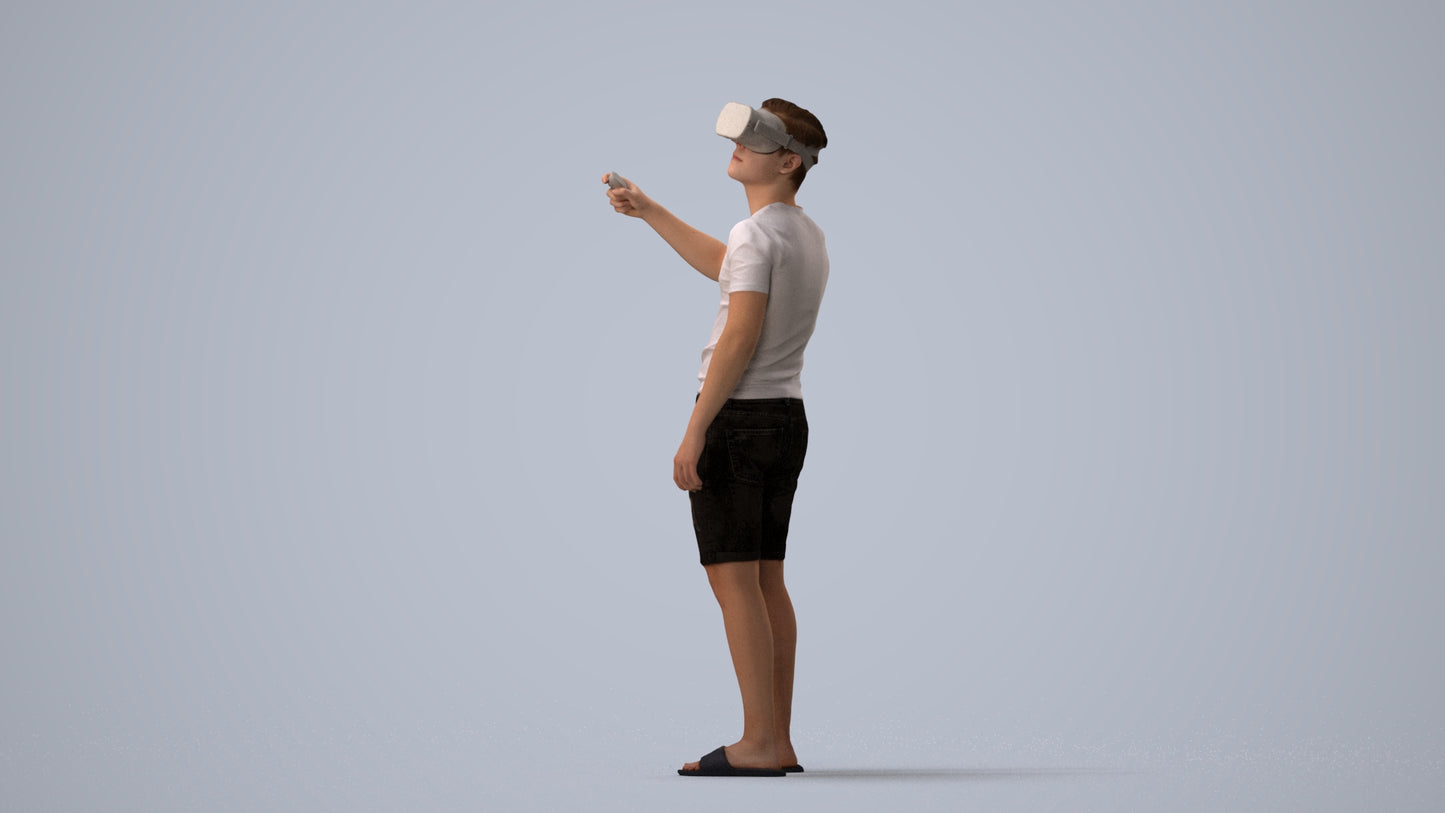 photogrammetry 3D boy casual kids, realistic human model archviz FBX, three-quarter view render