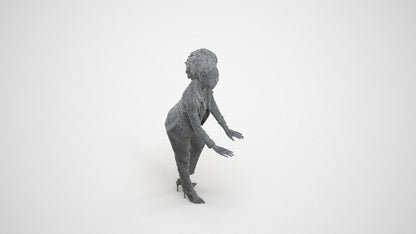 realistic 3D human woman business standing, archviz people FBX OBJ for Blender, wireframe three-quarter view