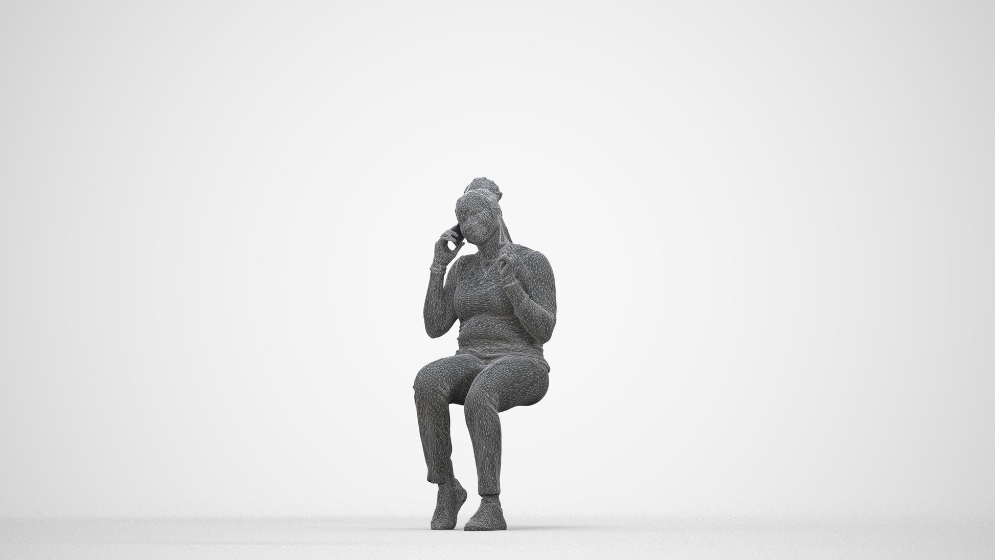 realistic 3D people woman casual sitting, render-ready for V-Ray and Corona, FBX OBJ, wireframe back view