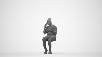 realistic 3D people woman casual sitting, render-ready for V-Ray and Corona, FBX OBJ, wireframe back view
