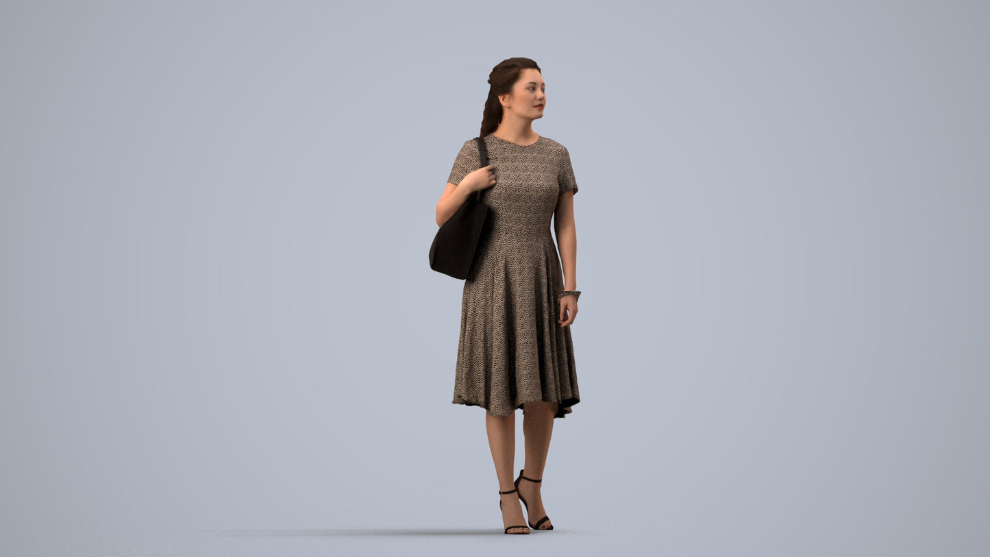 scanned 3D woman casual walking, photogrammetry people for Enscape and V-Ray, side view render