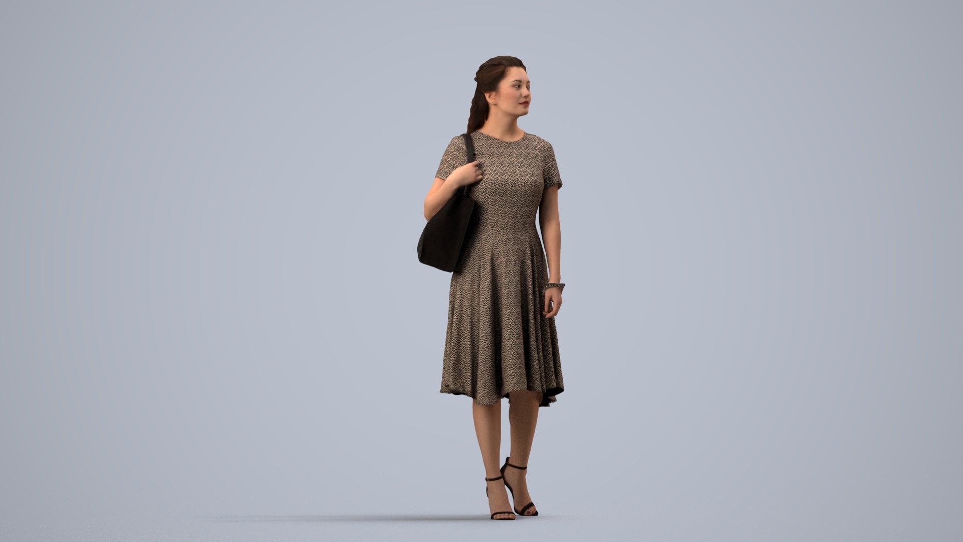 scanned 3D woman casual walking, photogrammetry people for Enscape and V-Ray, side view render