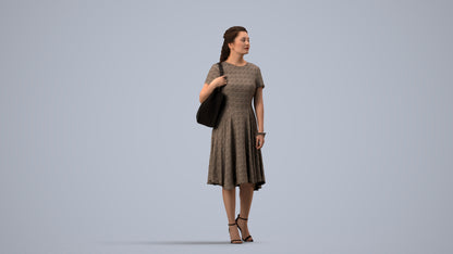 scanned 3D woman casual walking, photogrammetry people for Enscape and V-Ray, side view render