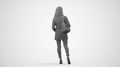 3D scanned woman walking casual, photorealistic archviz people for Enscape and SketchUp, wireframe side view