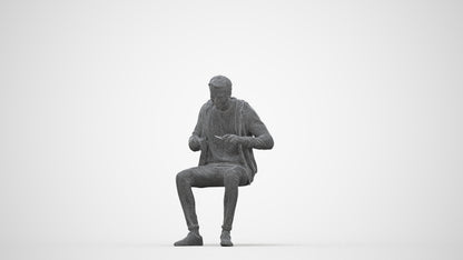 realistic 3D man casual sitting, scanned archviz people for Blender and 3ds Max, wireframe back view