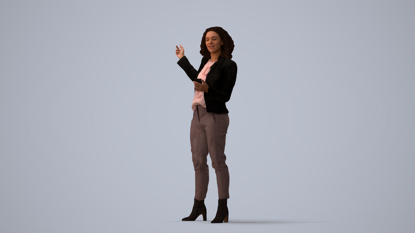 realistic 3D human woman business, archviz people FBX OBJ for Blender, three-quarter view render
