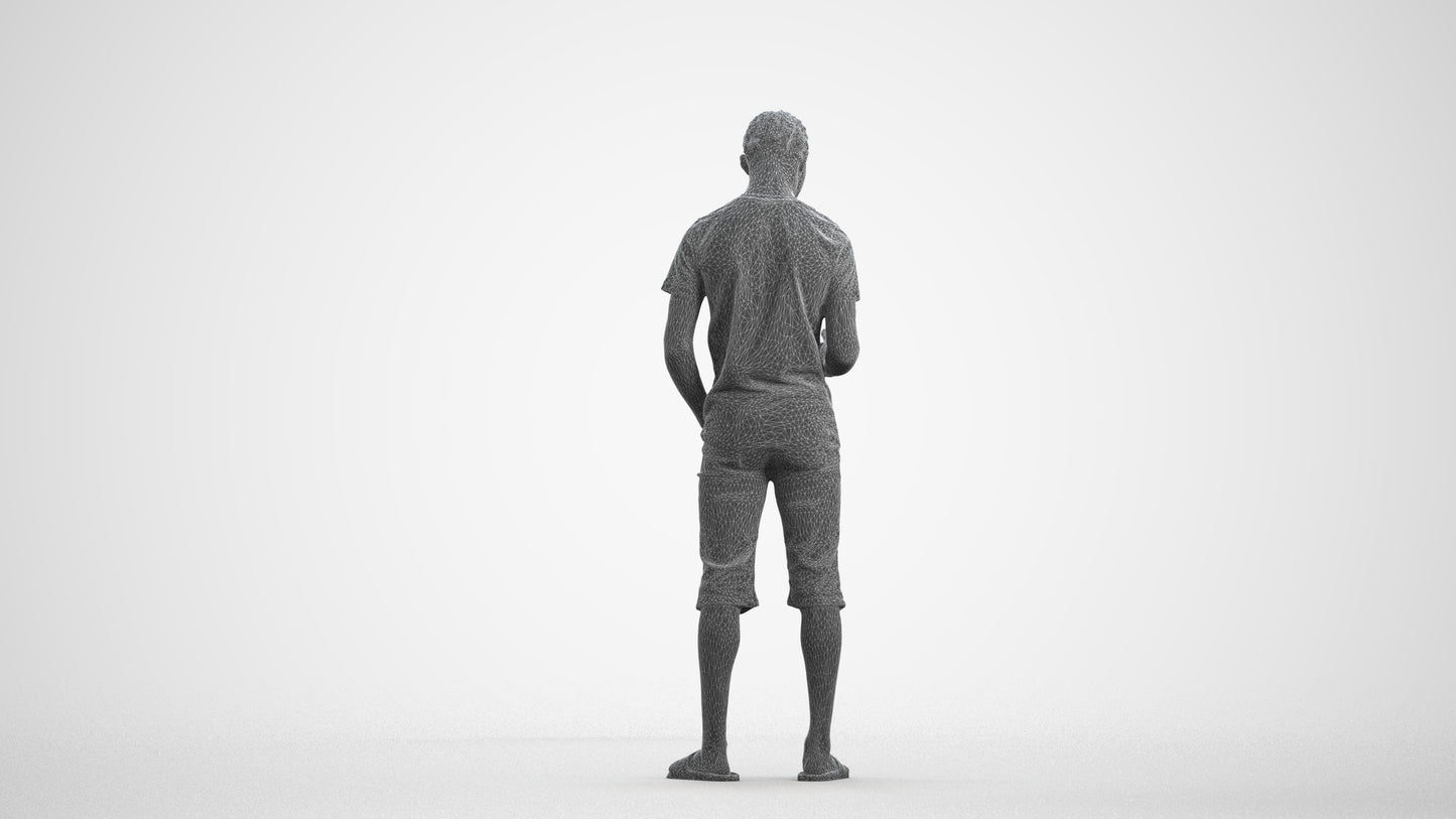 scanned 3D boy casual kids, photogrammetry people for Enscape and V-Ray, wireframe front view