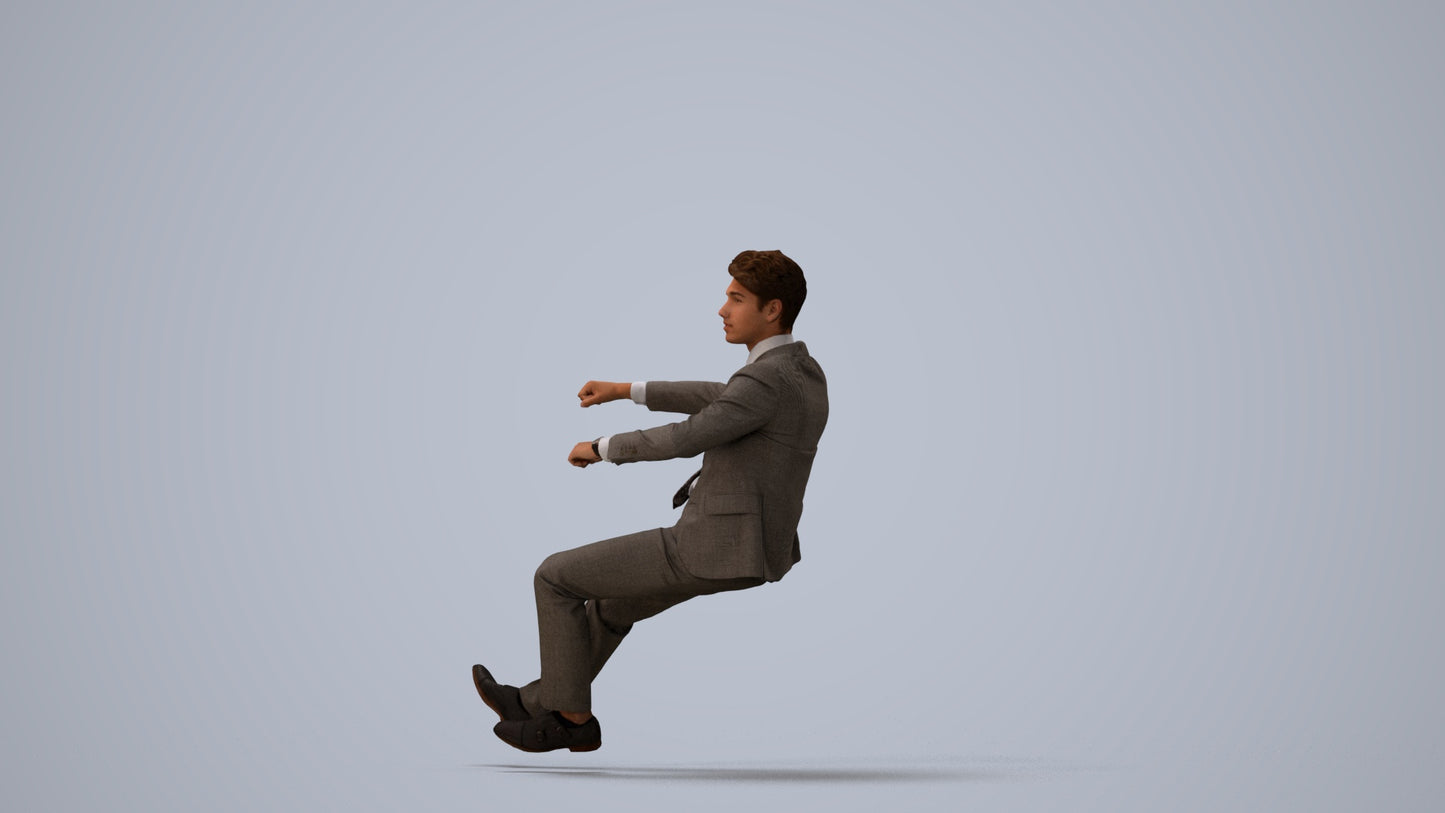 realistic 3D human man business driving, archviz people FBX OBJ for Blender, three-quarter view render