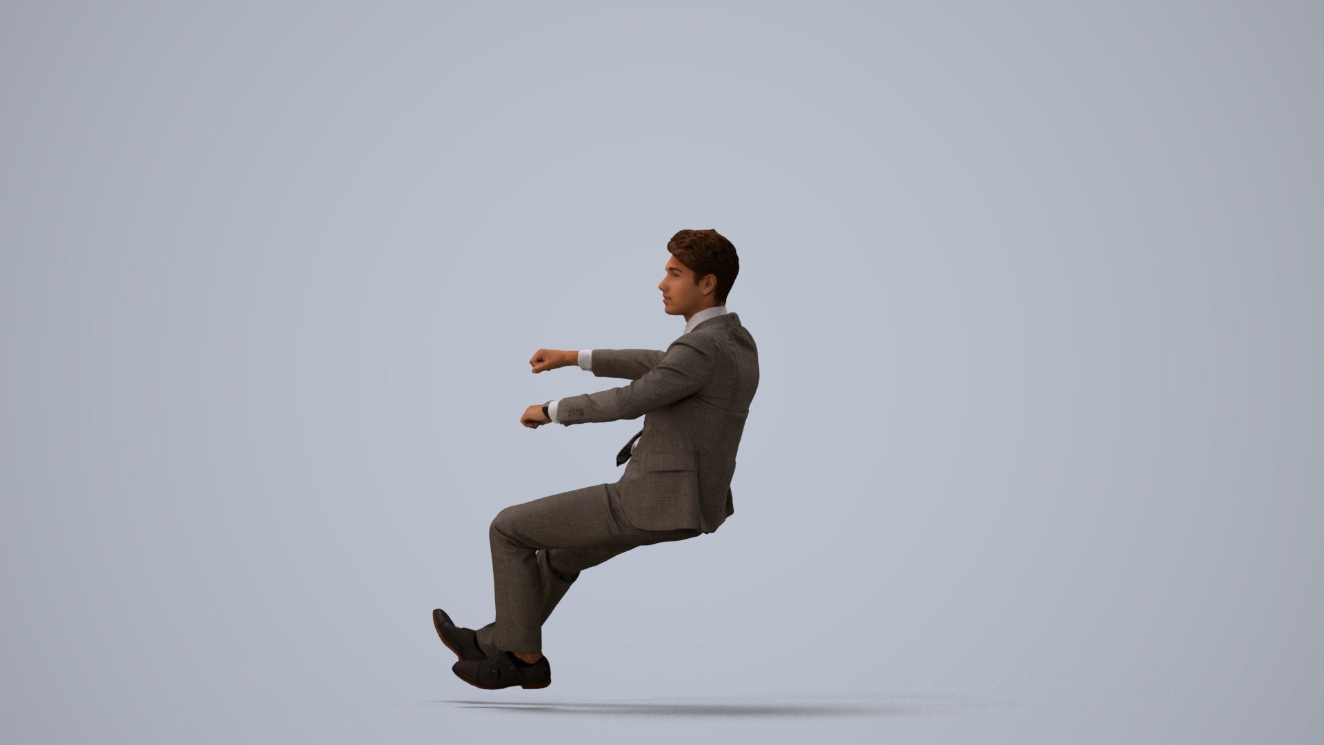realistic 3D human man business driving, archviz people FBX OBJ for Blender, three-quarter view render