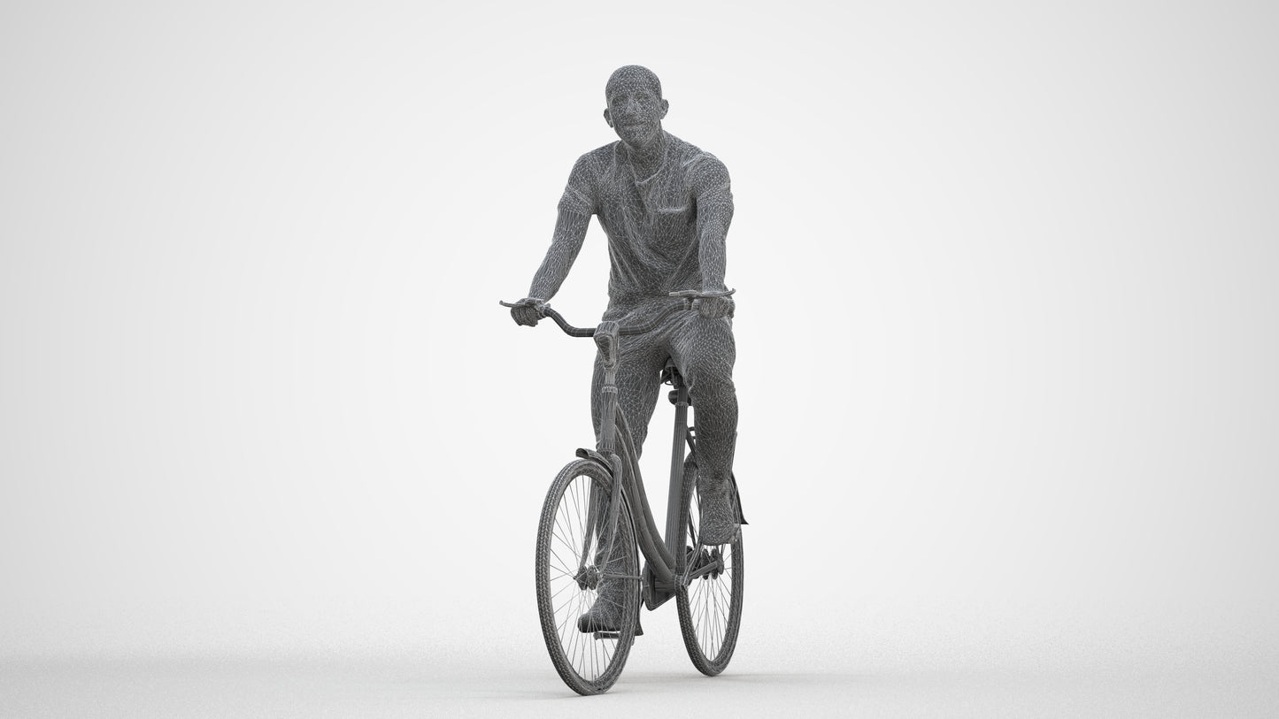 photogrammetry 3D man casual cycling, realistic human model archviz FBX, three-quarter front view render