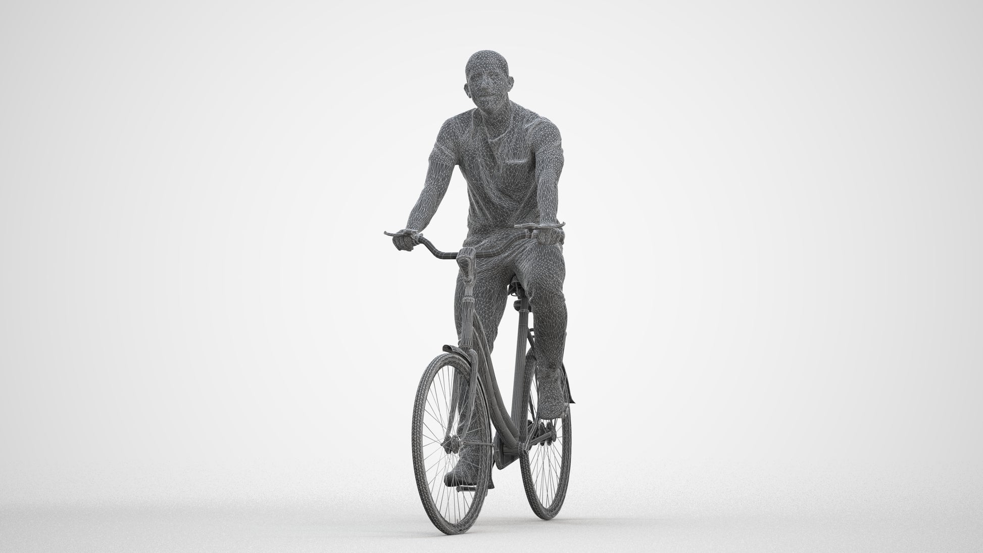 photogrammetry 3D man casual cycling, realistic human model archviz FBX, three-quarter front view render