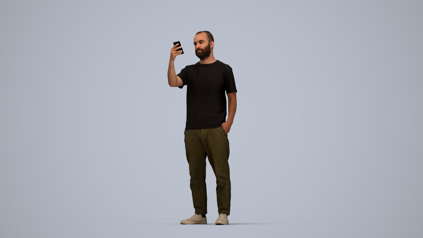 3D people model man casual standing, scanned human for 3ds Max rendering, top-down view render