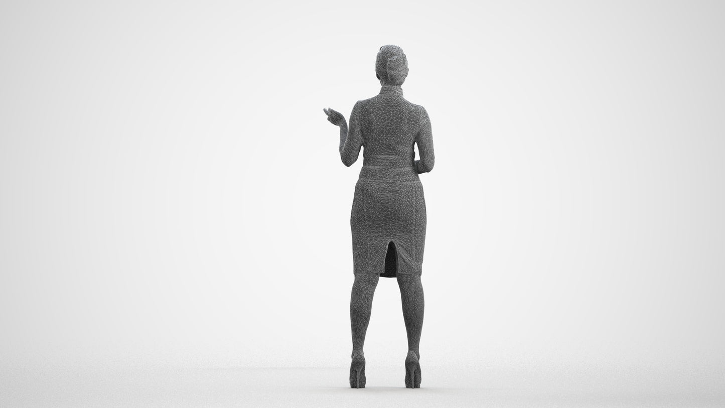 realistic 3D woman business, scanned archviz people for Blender and 3ds Max, wireframe front view