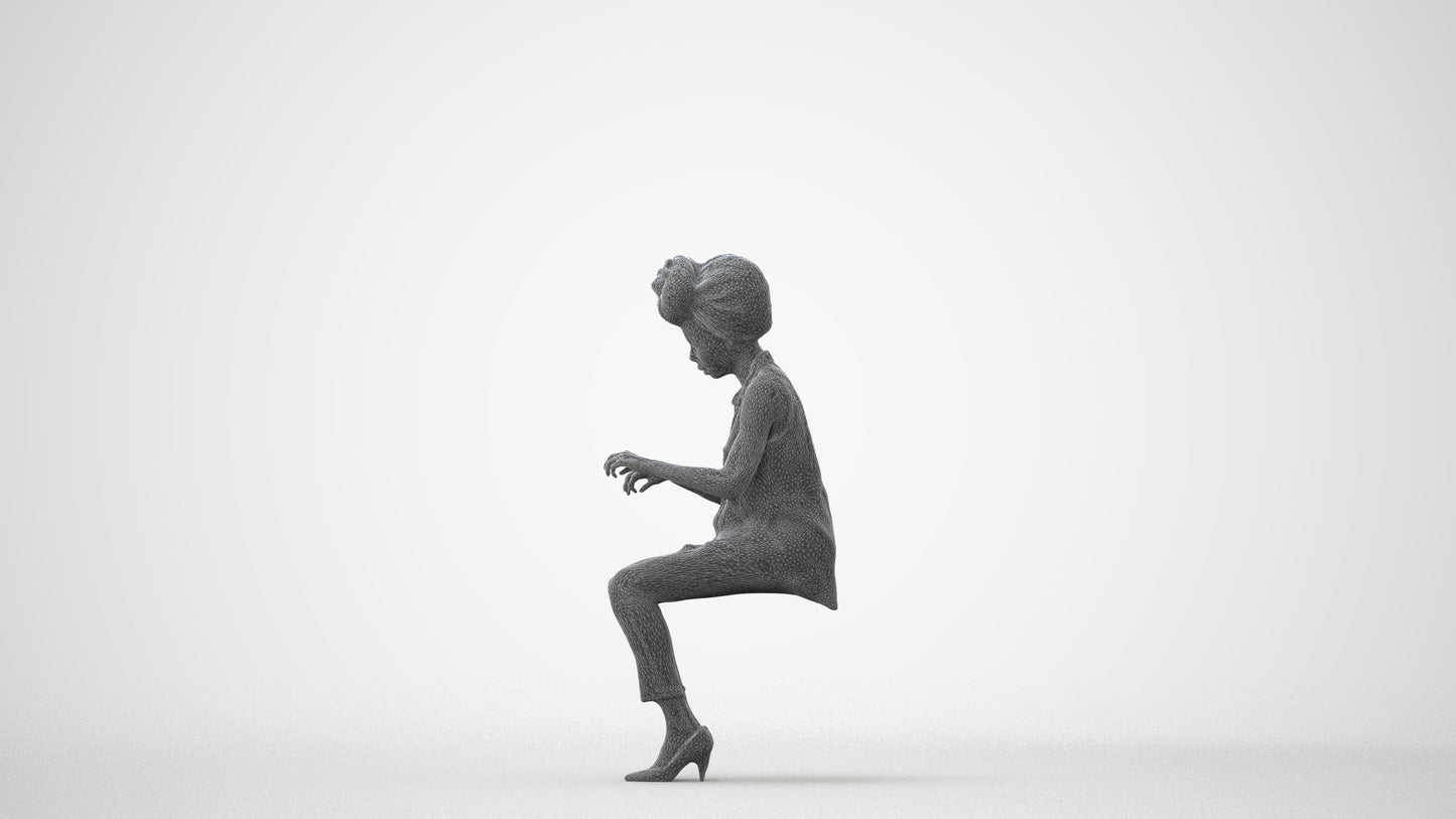scanned 3D woman casual sitting, photogrammetry people for Enscape and V-Ray, square thumbnail