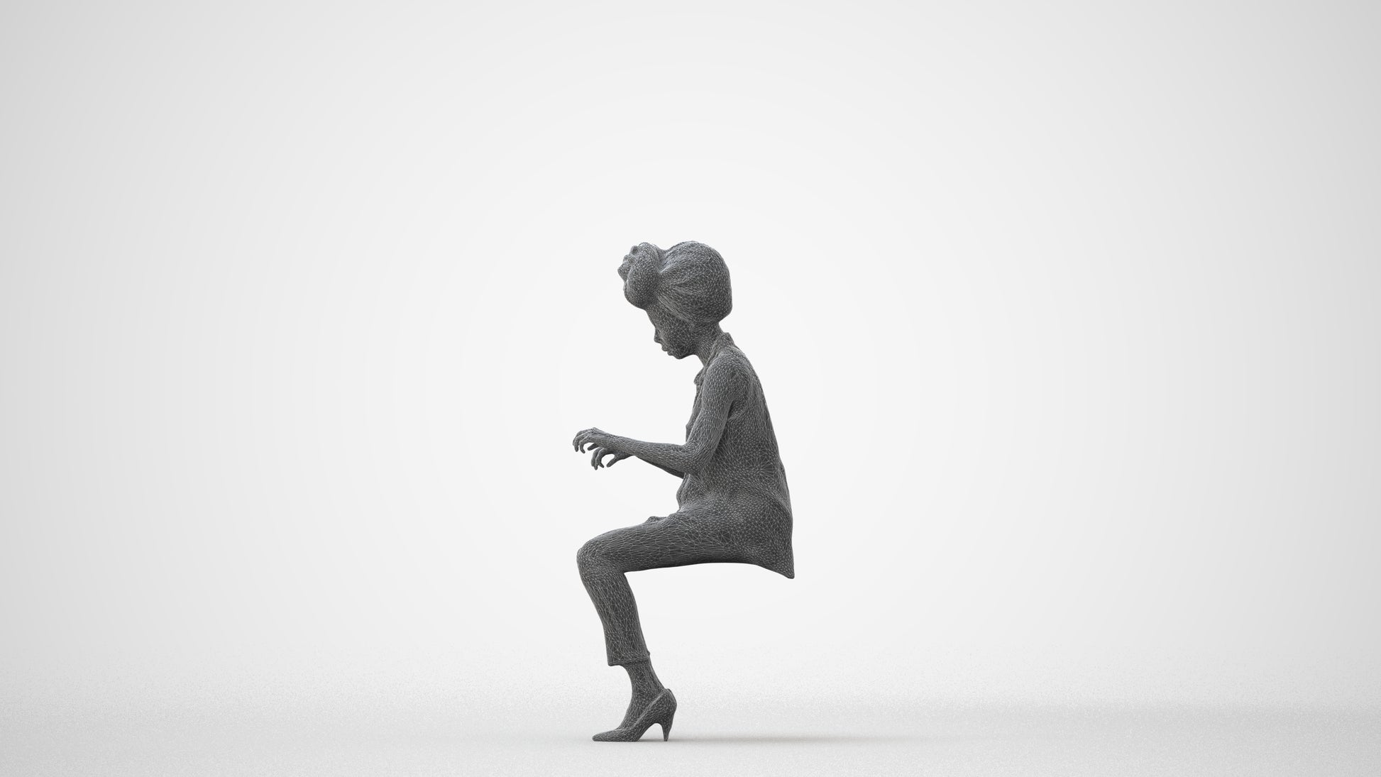 scanned 3D woman casual sitting, photogrammetry people for Enscape and V-Ray, square thumbnail