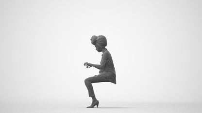 scanned 3D woman casual sitting, photogrammetry people for Enscape and V-Ray, square thumbnail