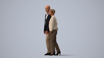 3D human model senior woman business couple, photogrammetry scanned person for archviz, three-quarter view render