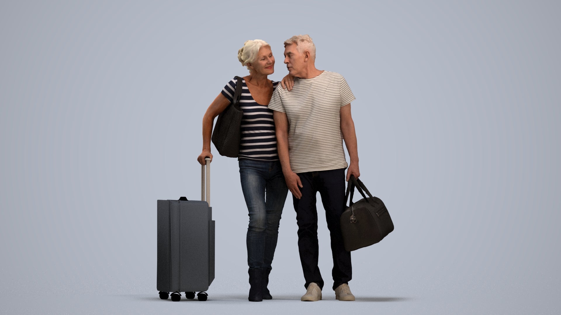 3D scanned senior woman couple casual, photorealistic archviz people for Enscape and SketchUp, standing pose render