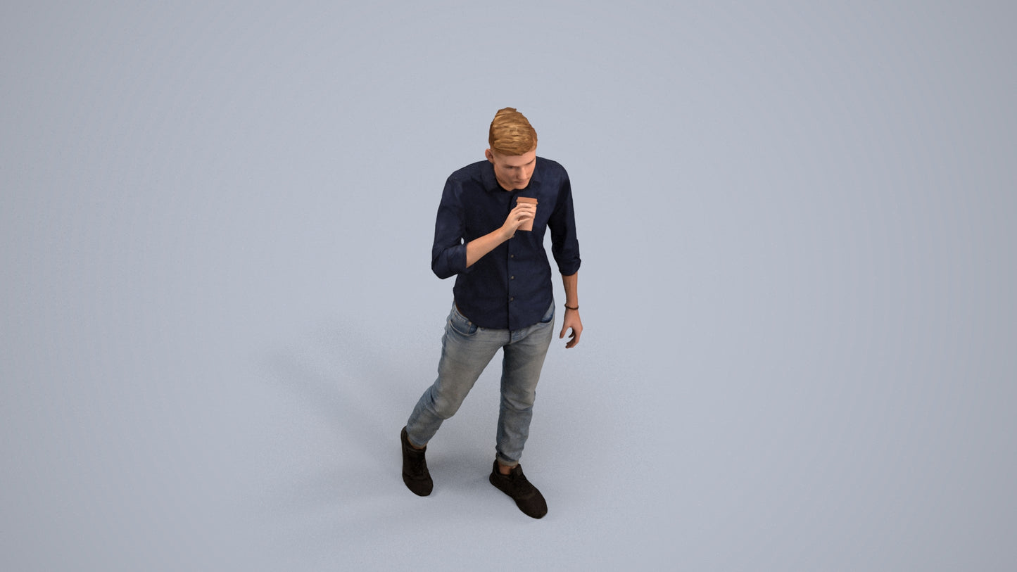 realistic 3D man casual walking, scanned archviz people for Blender and 3ds Max, back view render