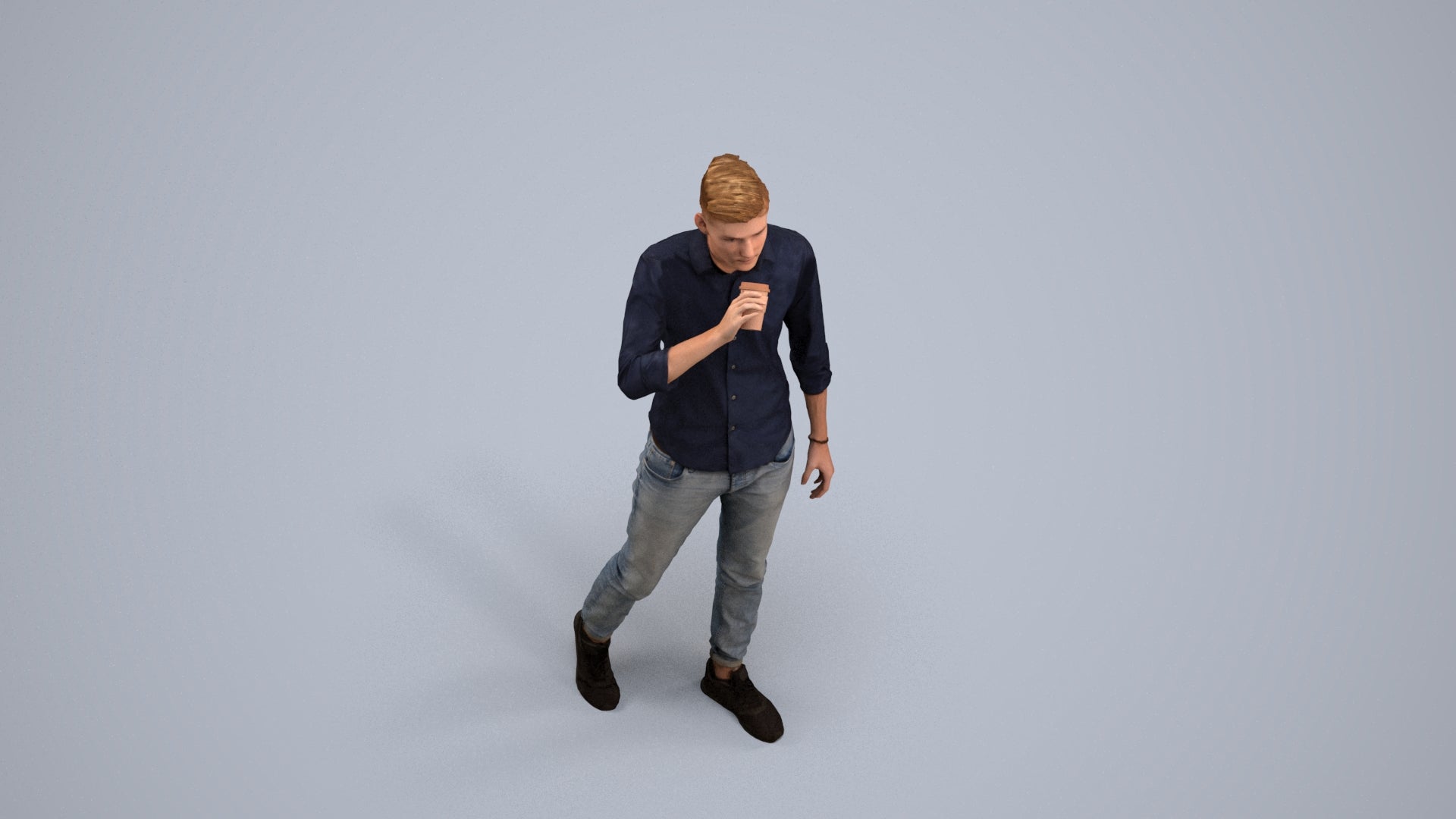 realistic 3D man casual walking, scanned archviz people for Blender and 3ds Max, back view render