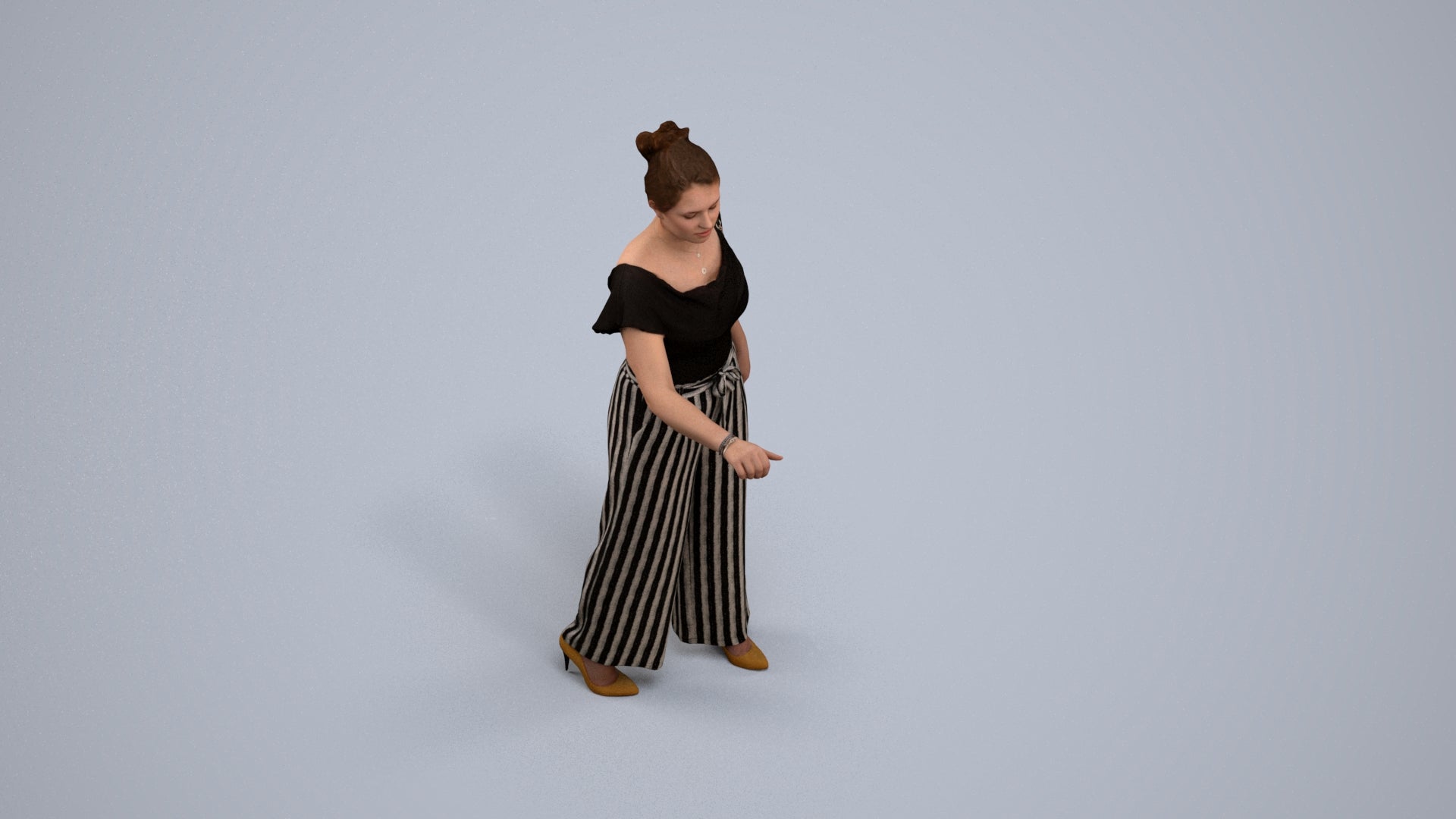 realistic 3D woman casual standing, scanned archviz people for Blender and 3ds Max, back view render