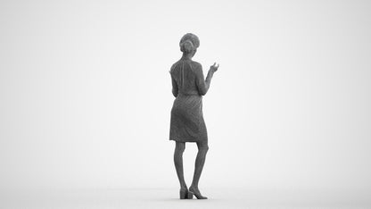 3D human model woman casual standing, photogrammetry scanned person for archviz, wireframe front view