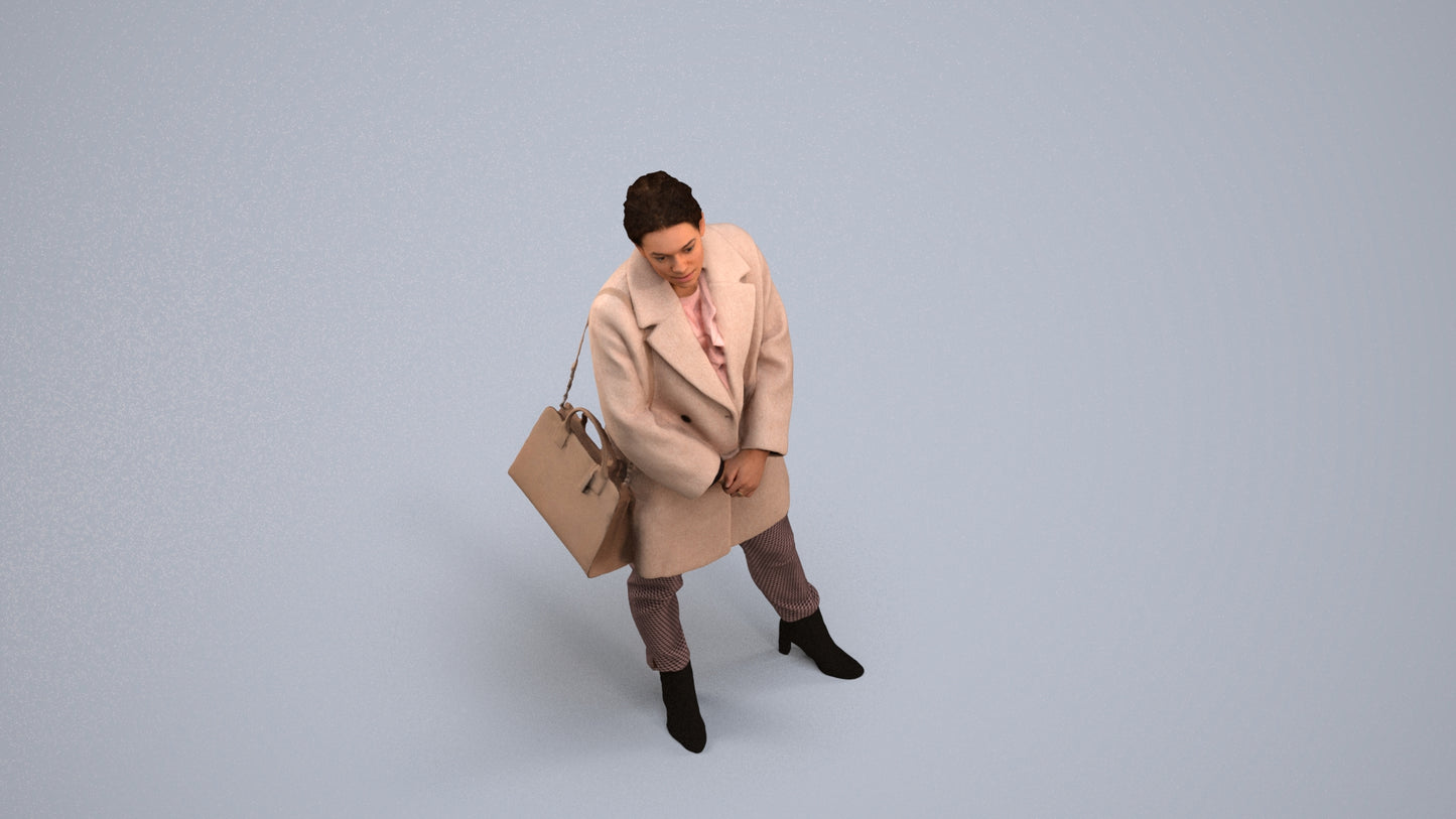 scanned 3D woman business standing, photogrammetry people for Enscape and V-Ray, back view render