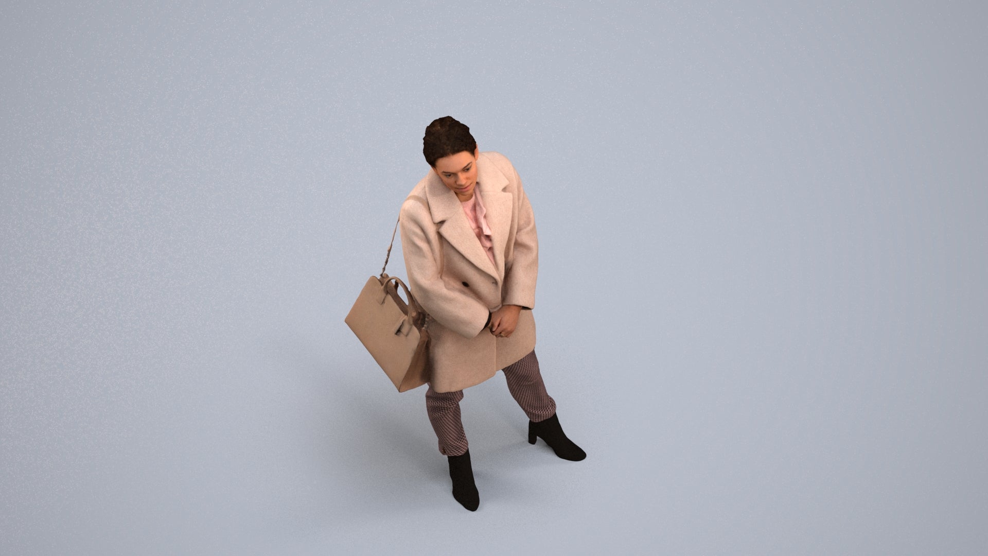scanned 3D woman business standing, photogrammetry people for Enscape and V-Ray, back view render