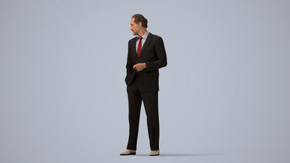 3D human model man business, photogrammetry scanned person for archviz, three-quarter view render