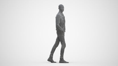 3D scanned man walking casual, photorealistic archviz people for Enscape and SketchUp, three-quarter front view render