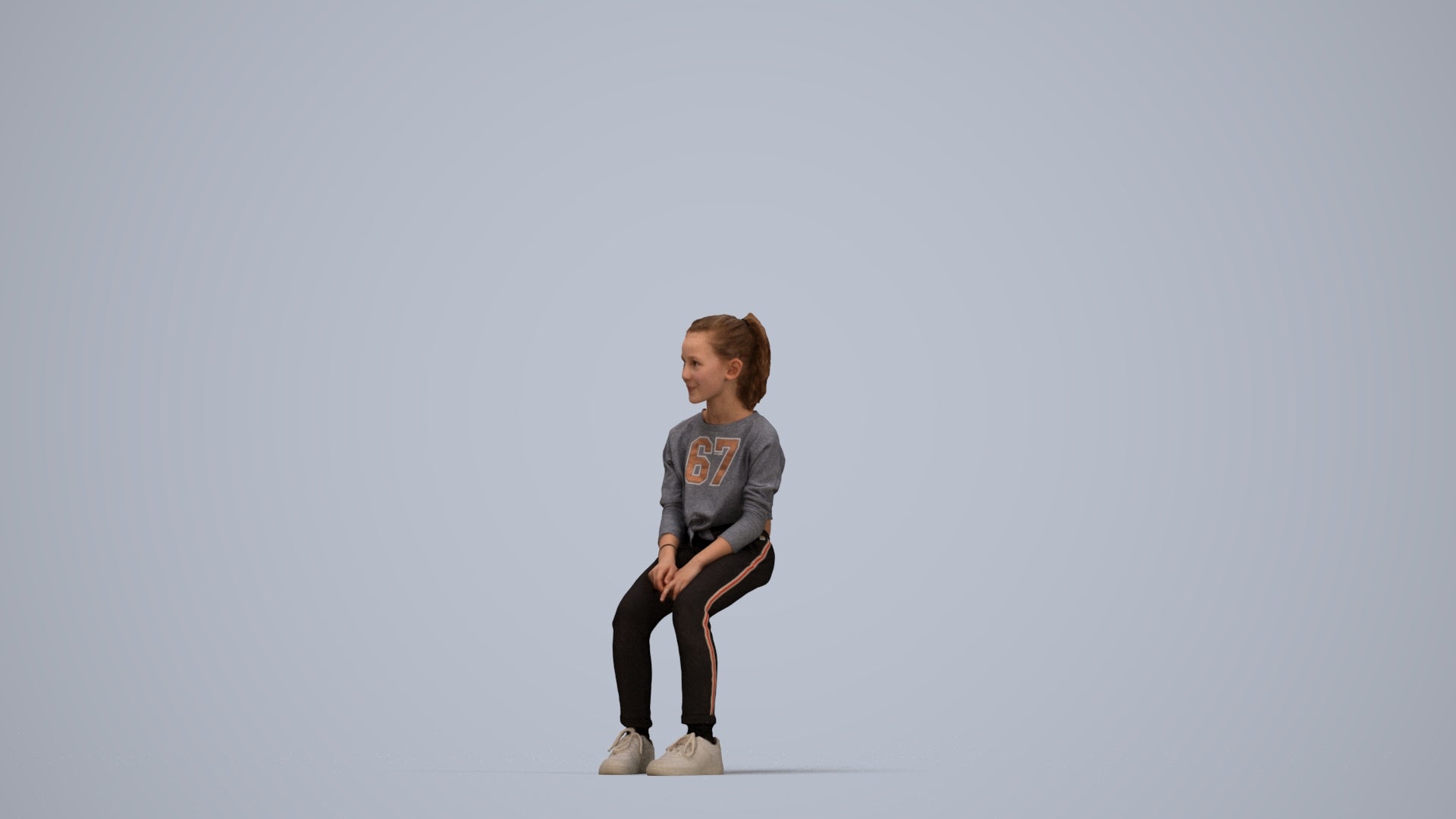 3D human model girl casual kids, photogrammetry scanned person for archviz, top-down view render