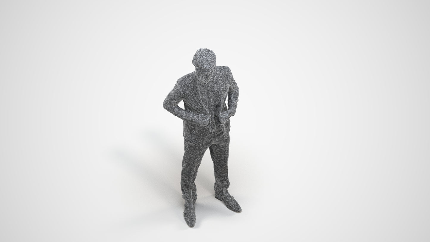 realistic 3D people man business, render-ready for V-Ray and Corona, FBX OBJ, wireframe three-quarter view