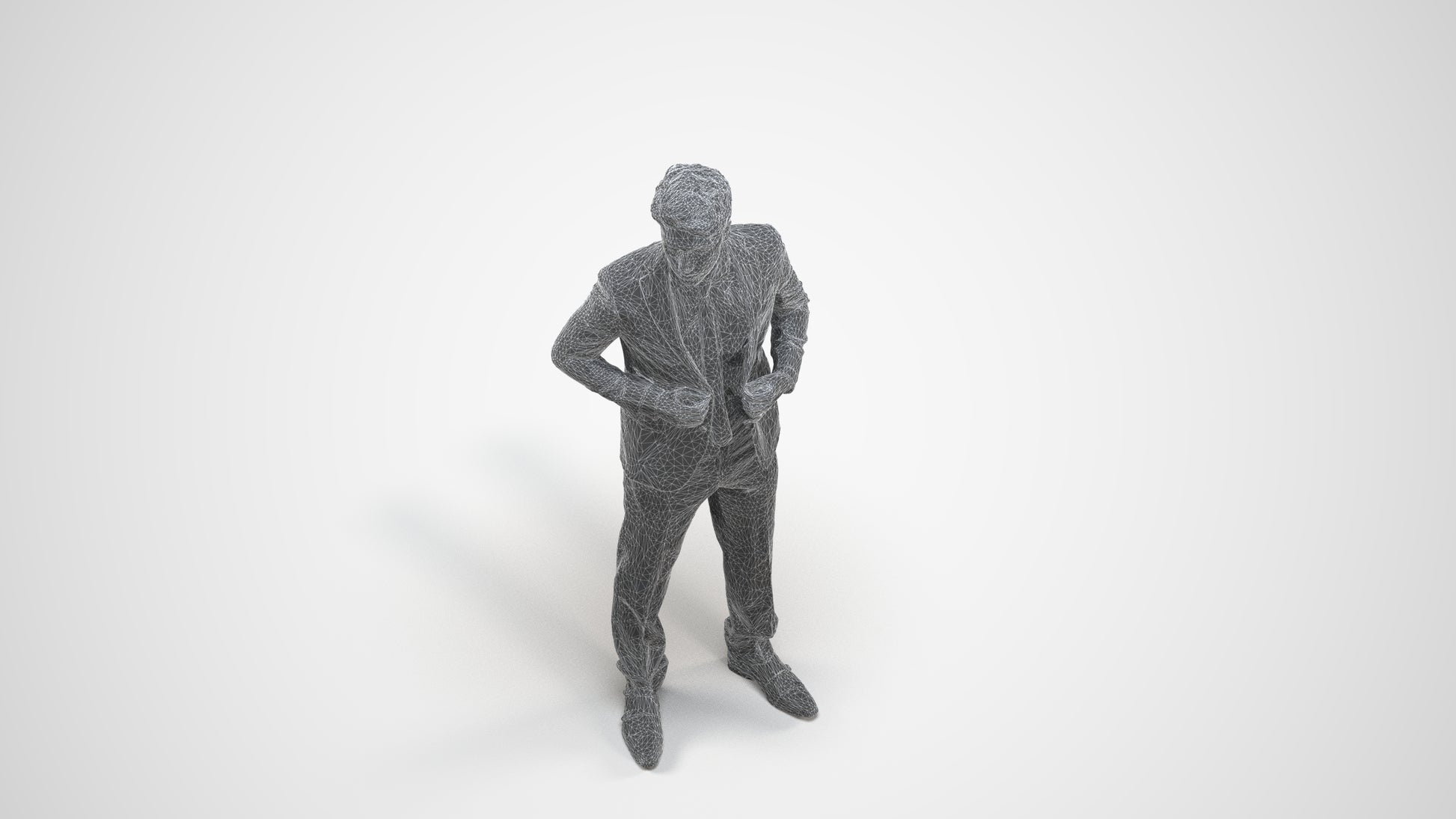 realistic 3D people man business, render-ready for V-Ray and Corona, FBX OBJ, wireframe three-quarter view