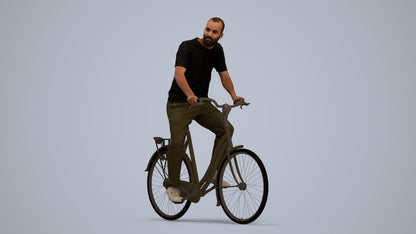 realistic 3D man casual cycling, scanned archviz people for Blender and 3ds Max, standing pose render