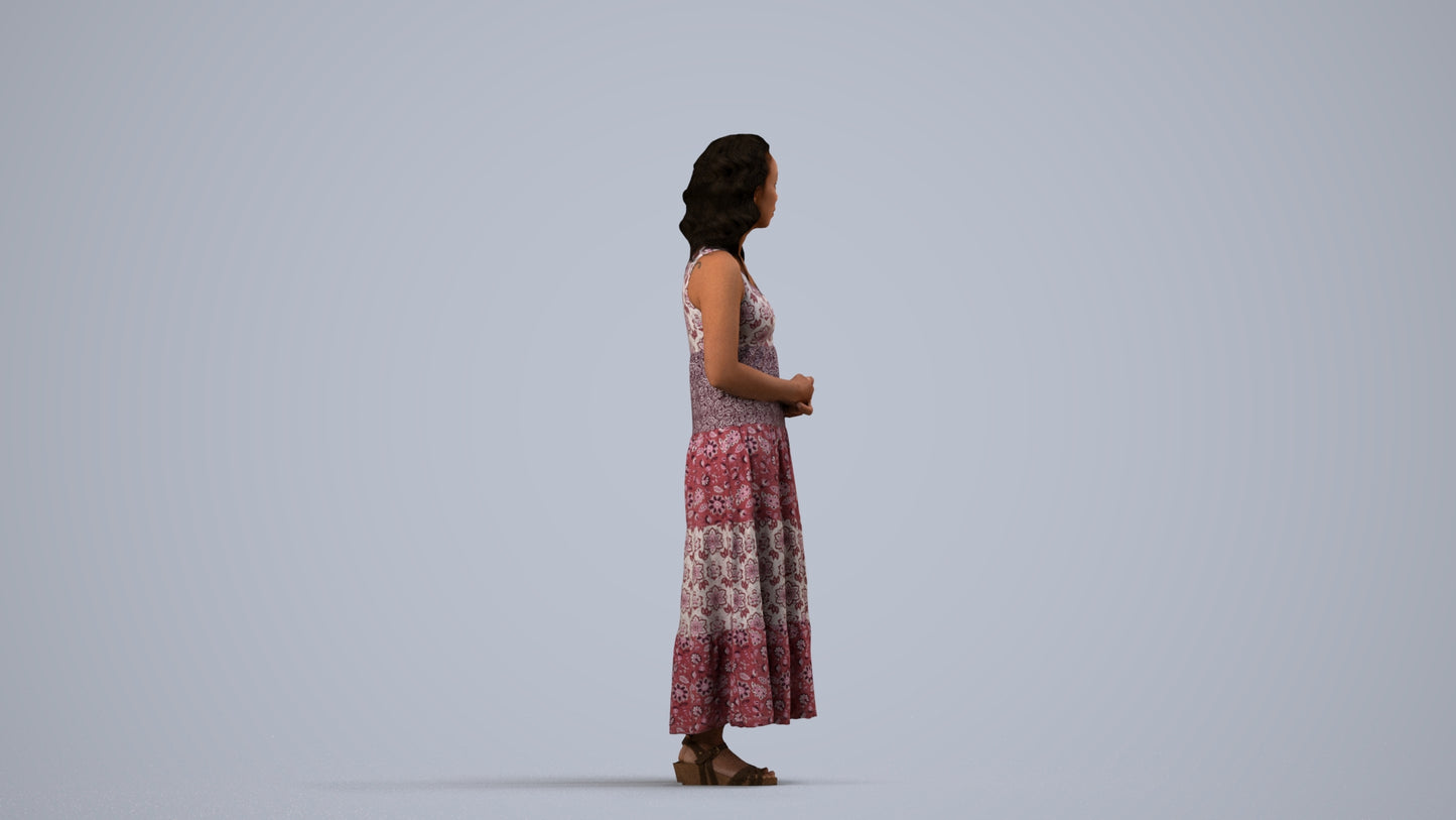 3D people model woman casual standing, scanned human for 3ds Max rendering, side view render