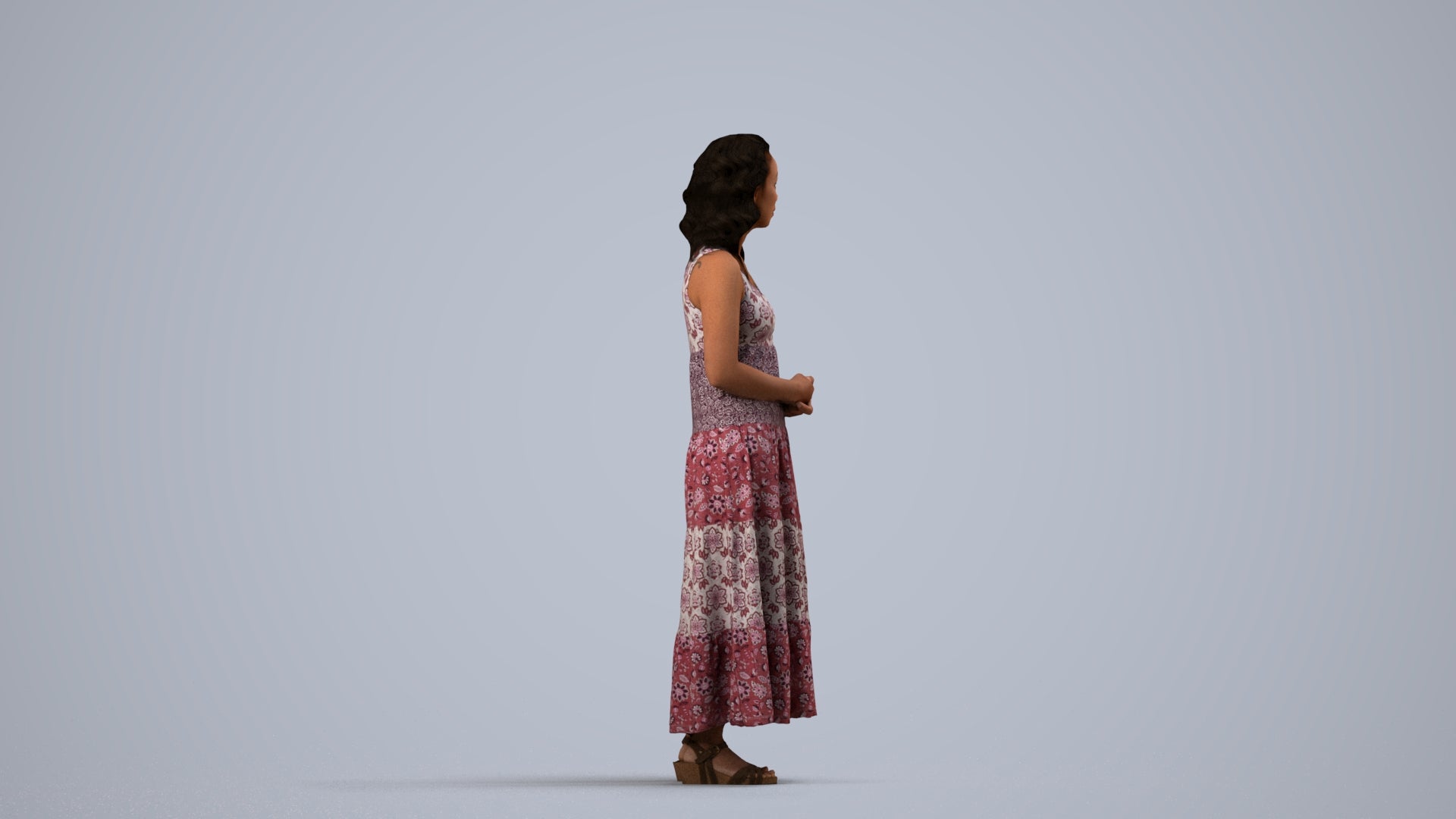 3D people model woman casual standing, scanned human for 3ds Max rendering, side view render
