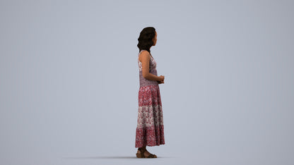 3D people model woman casual standing, scanned human for 3ds Max rendering, side view render
