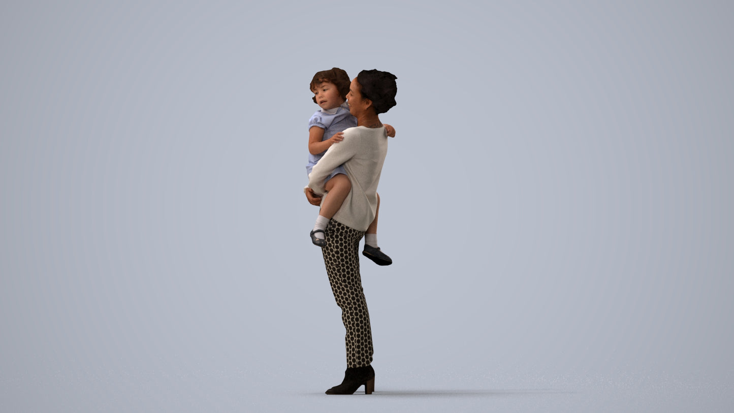 realistic 3D people girl casual kids, render-ready for V-Ray and Corona, FBX OBJ, three-quarter view render