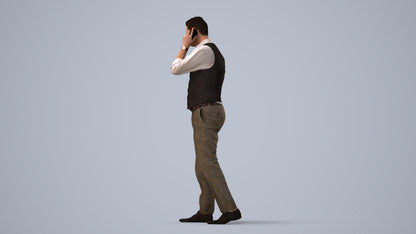 3D human model man business walking, photogrammetry scanned person for archviz, three-quarter view render